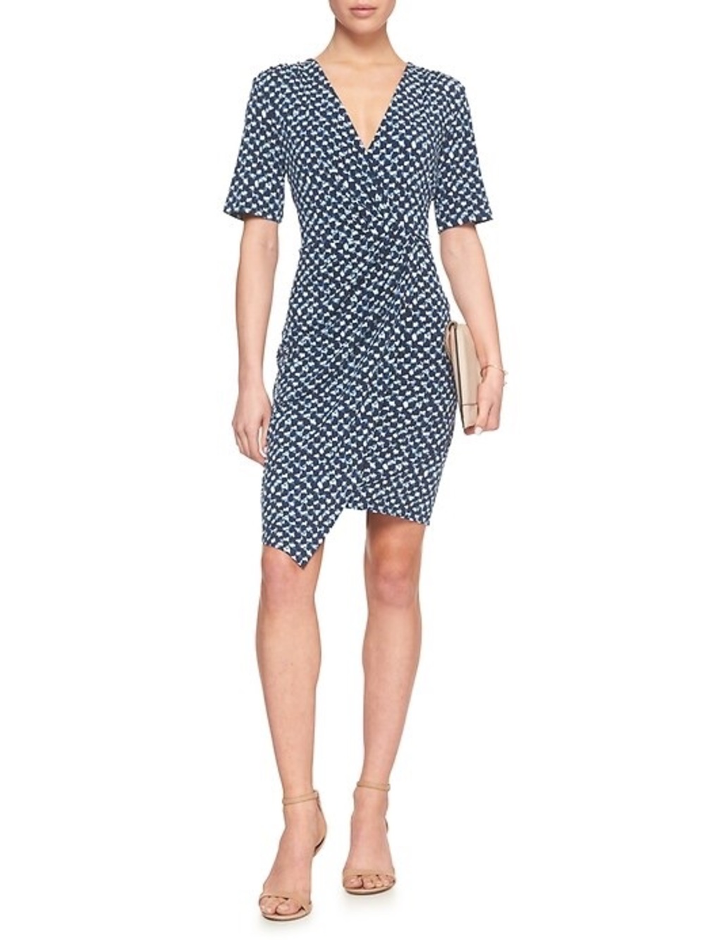 Banana Republic print side knot faux wrap dress.